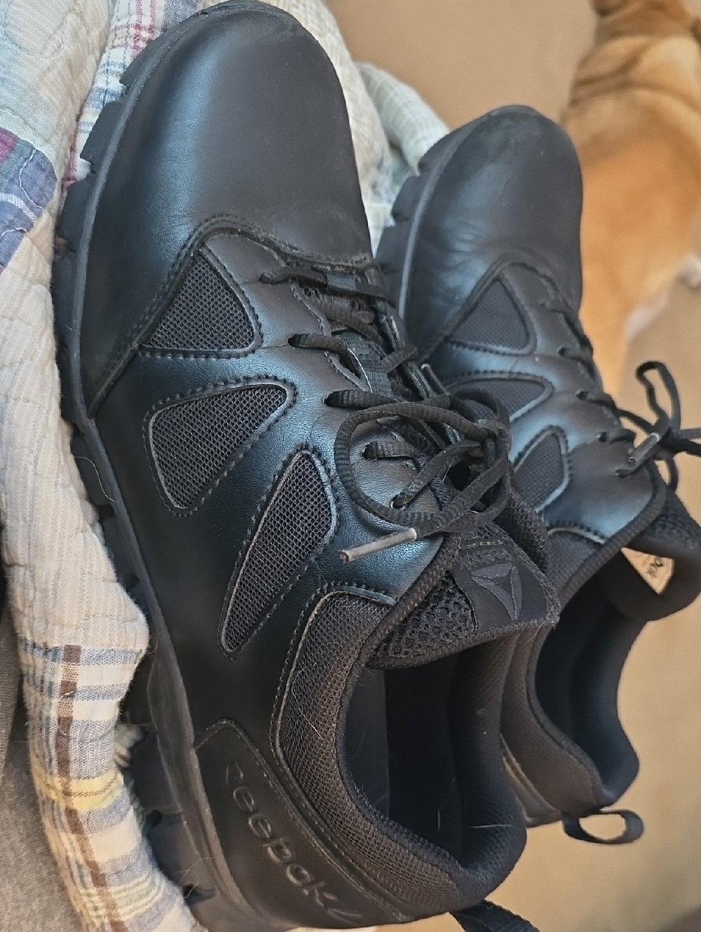 Reebok Men's Black Mesh & Leather Athletic Sneakers